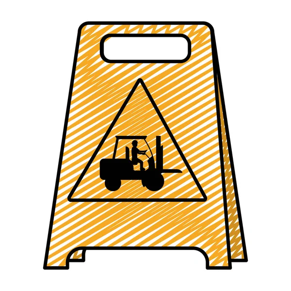 Doodle Emblém Plast Pozor Dělník Vysokozdvižný Vozík Vektorové Ilustrace — Stockový vektor