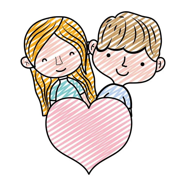 Couple Mignon Doodle Avec Coiffure Passion Coeur Vecteur Illustration — Image vectorielle