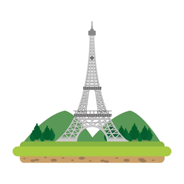 Torre Eiffel Com Montanhase Árvores Paisagem Vetor Ilustração — Vetor de Stock
