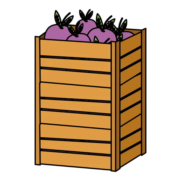 Ilustracja Wektorowa Kolor Bakłażany Warzywa Wewnątrz Duże Drewniane Pudełko — Wektor stockowy