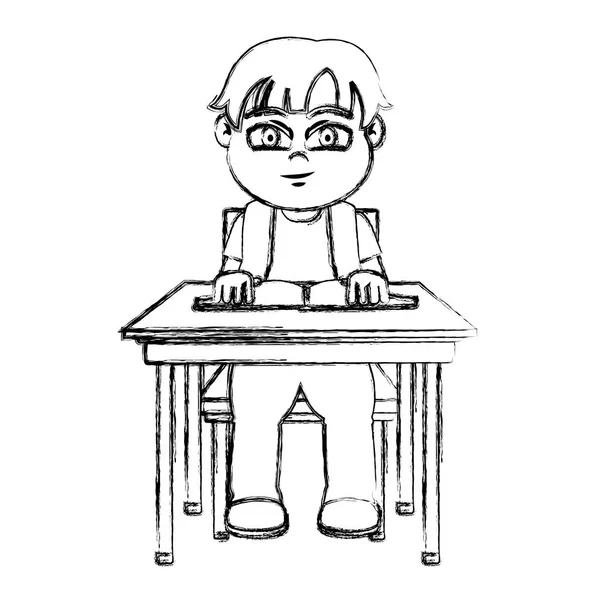 Симпатичный Мальчик Сидящий Школьной Книгой Книжной Иллюстрацией — стоковый вектор