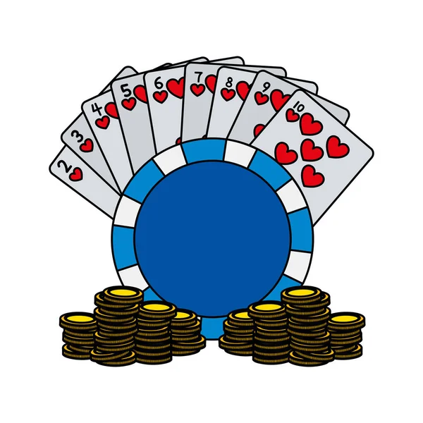Color Corazones Casino Tarjetas Con Dinero Apostado Vector Ilustración — Vector de stock