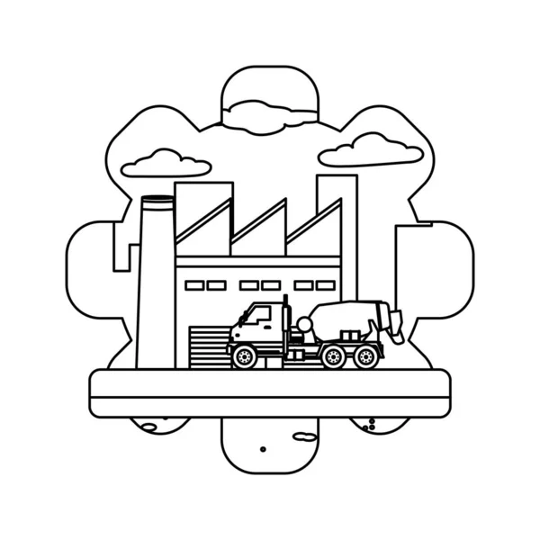 Lijn Mixer Vrachtwagen Apparatuur Bouw Industrie Vectorillustratie — Stockvector