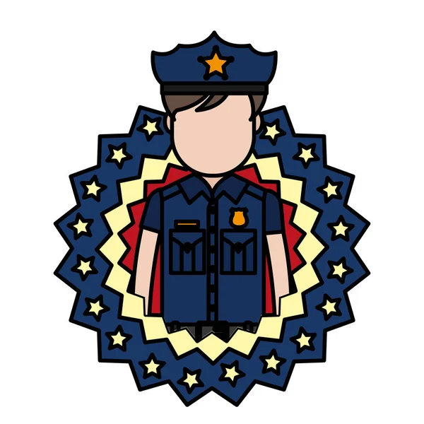 Color Policeman Usa Patriotic Tag Nation Vector Illustration — Stock Vector