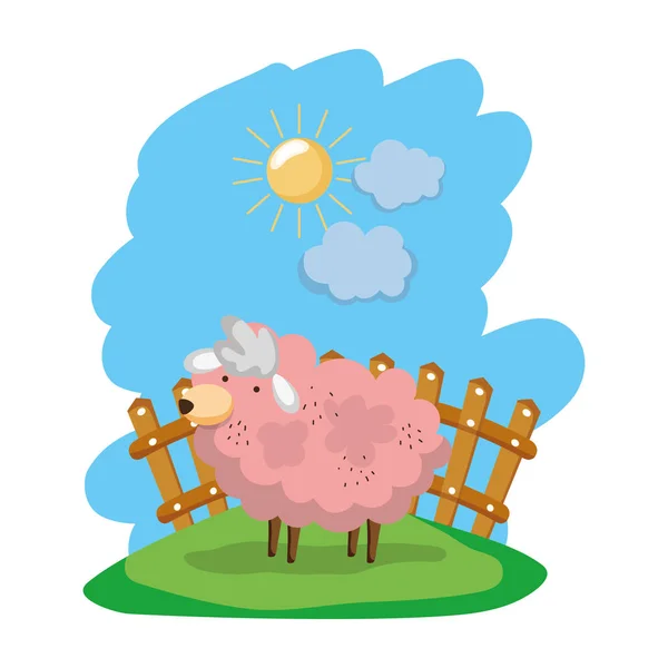 Moutons Ferme Animal Indide Bois Grillage Vecteur Illustration — Image vectorielle