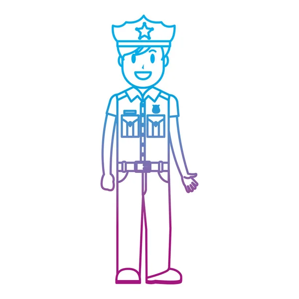 Policier Ligne Dégradé Avec Uniforme Chapeau Dessin Vectoriel Illustration — Image vectorielle