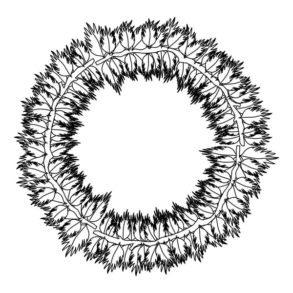 Stil Vektör Çizim Satırı Daire Doğal Tropikal Yaprak — Stok Vektör