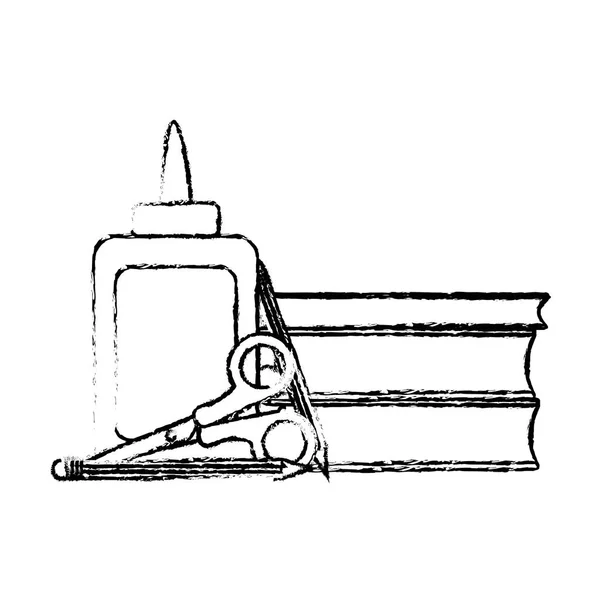Гранж Клей Ножницы Книгами Школьные Инструменты Векторные Иллюстрации — стоковый вектор