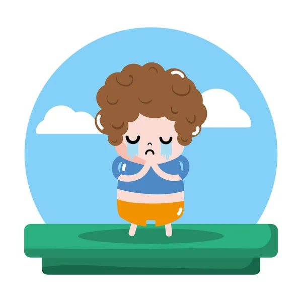 Niño Llorón Con Camiseta Pantalón Ilustración Del Vector Paisaje — Vector de stock