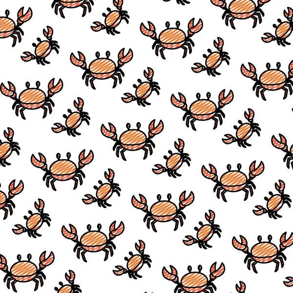 Doodle Schattig Krab Zee Dierlijke Achtergrond Vectorillustratie — Stockvector