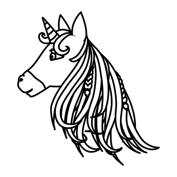 Line Beauty Unicorn Head Horn Hairstyle Vector Illustration — Stock Vector