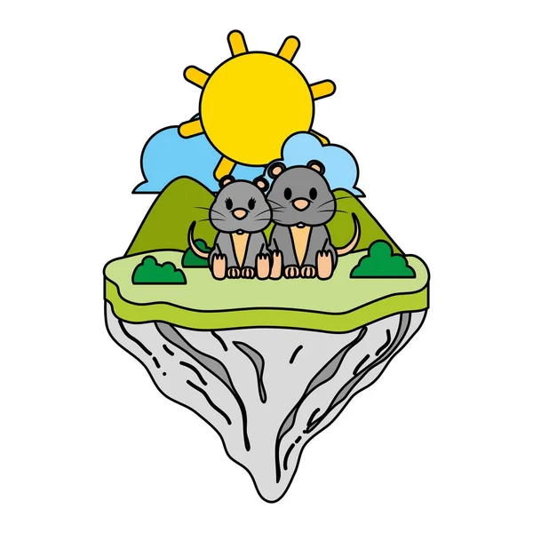 Χρώμα Ζώο Ποντίκι Ζευγάρι Πλωτήρας Νησί Διανυσματικά Εικονογράφηση — Διανυσματικό Αρχείο