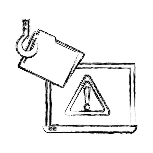 Grunge Laptop Technology Caution Sign Folder Hook Vector Illustration — Stock Vector