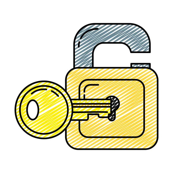 Proteção Cadeado Segurança Doodle Com Objeto Chave Dentro Ilustração Vetorial — Vetor de Stock