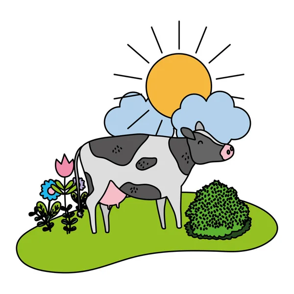 Barva Pěkná Kráva Zvíře Chůzi Farma Vektorové Ilustrace — Stockový vektor
