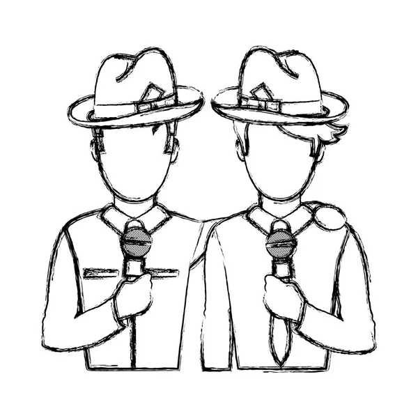 Periodista Socio Profesional Grunge Con Sombrero Micrófono Vector Ilustración — Vector de stock