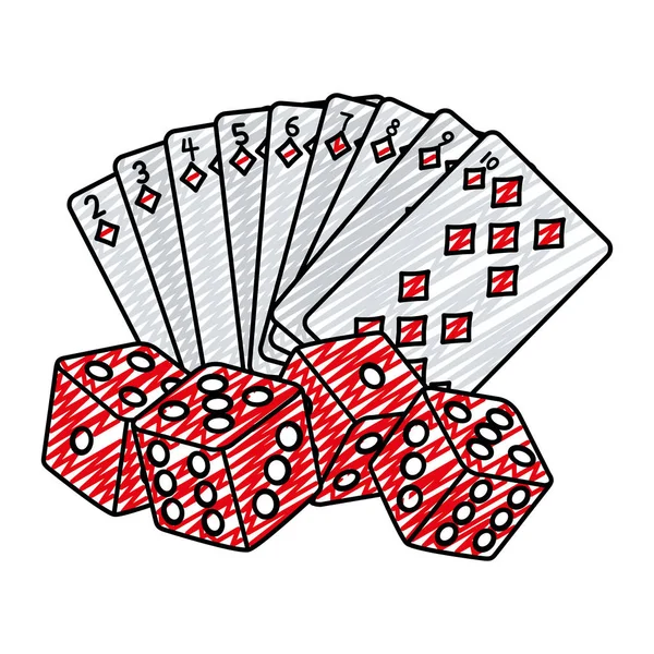 Doodle Diamant Pokerkarten Und Würfel Vektor Illustration — Stockvektor