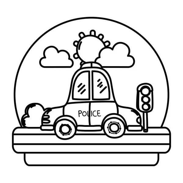 Лінія Поліцейський Автомобіль Дорозі Світлофорами Векторні Ілюстрації — стоковий вектор