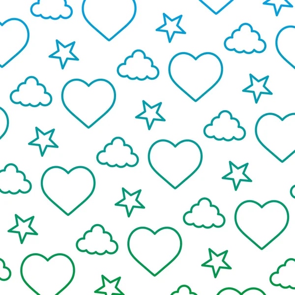 degraded line heart and cloud with bright star background vector illustration