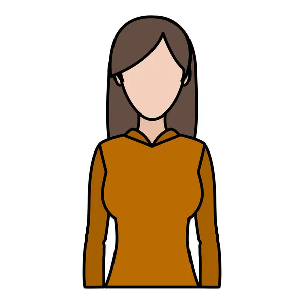 Farbe Niedliche Frau Mit Langen Haaren Und Bluse Vektor Illustration — Stockvektor