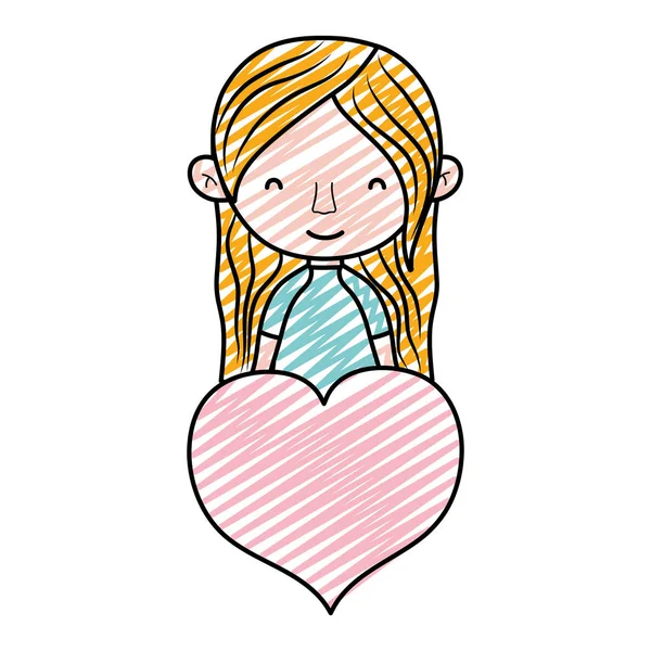 Doodle Belleza Mujer Peinado Con Pasión Corazón Vector Ilustración — Vector de stock