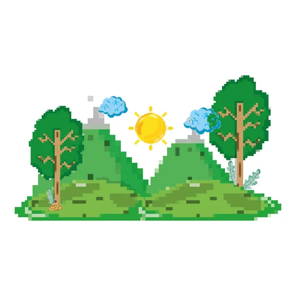 pixelated tropical sun weather and landscape vector illustration