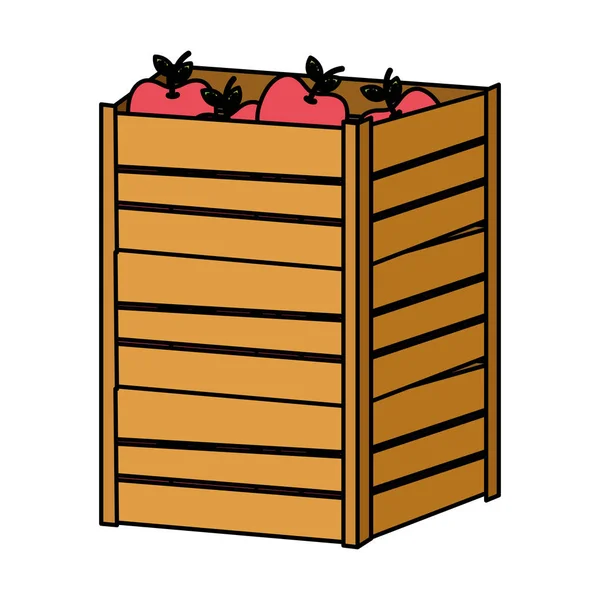 Χρώμα Φρούτα Μήλα Μέσα Στο Μεγάλο Ξύλινο Κουτί Εικονογράφηση Διάνυσμα — Διανυσματικό Αρχείο