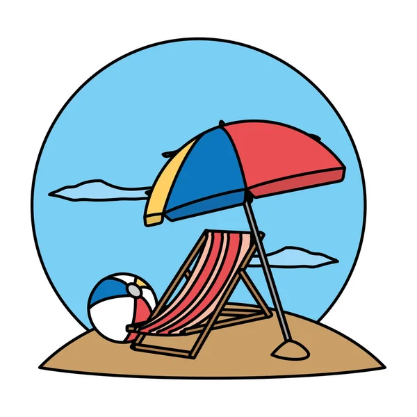 Parapluie Ouvert Couleur Avec Chaise Plage Illustration Vectorielle Balle — Image vectorielle