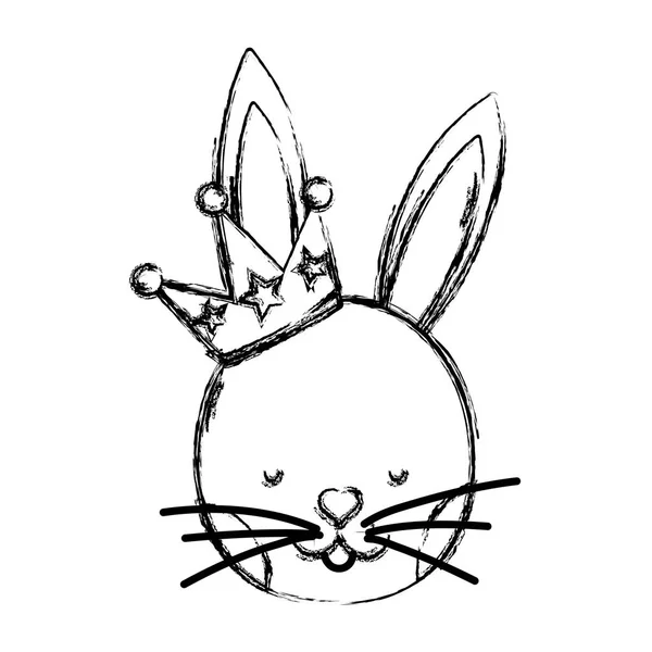 Tête Lapin Mignonne Grunge Avec Illustration Vectorielle Couronne Luxe — Image vectorielle