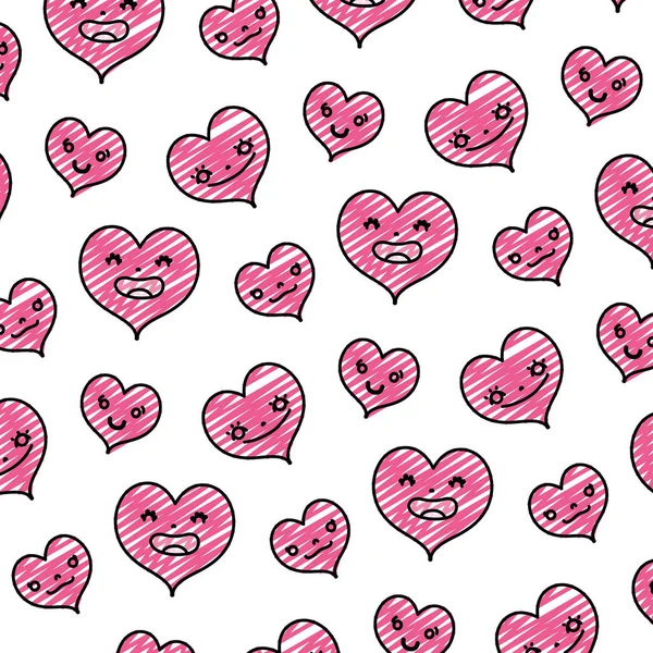 Doodle Kawaii Coeur Expression Faciale Arrière Plan Vectoriel Illustration — Image vectorielle