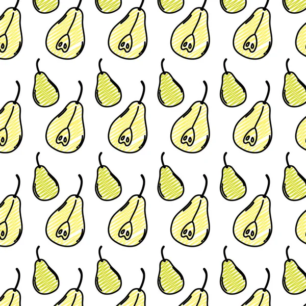 Gribouille Délicieuse Tranche Poire Fruit Fond Vectoriel Illustration — Image vectorielle