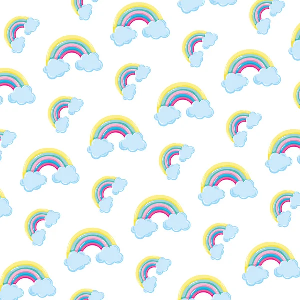 Schönheit Regenbogen Mit Flauschigen Wolken Hintergrund Vektor Illustration — Stockvektor