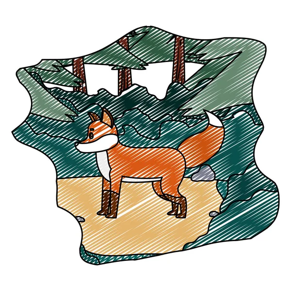 Manzara Vektör Çizim Şirin Fox Vahşi Hayvan Doodle — Stok Vektör