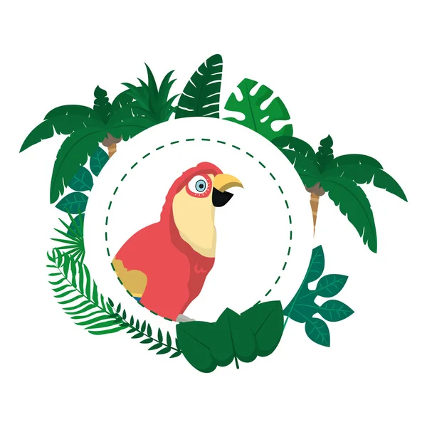 Parrot Exotic Branches Leaves Decoration Vector Illustration — Stock Vector