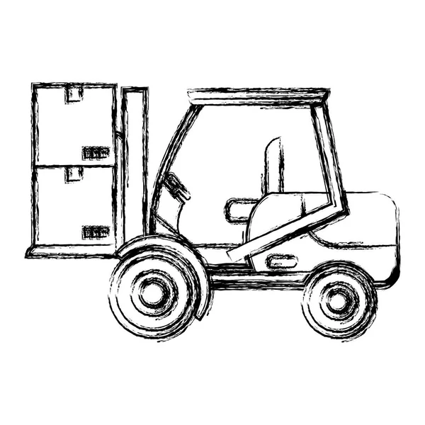 Гранж Машина Транспортировки Вилочных Погрузчиков Векторной Иллюстрацией Коробок — стоковый вектор