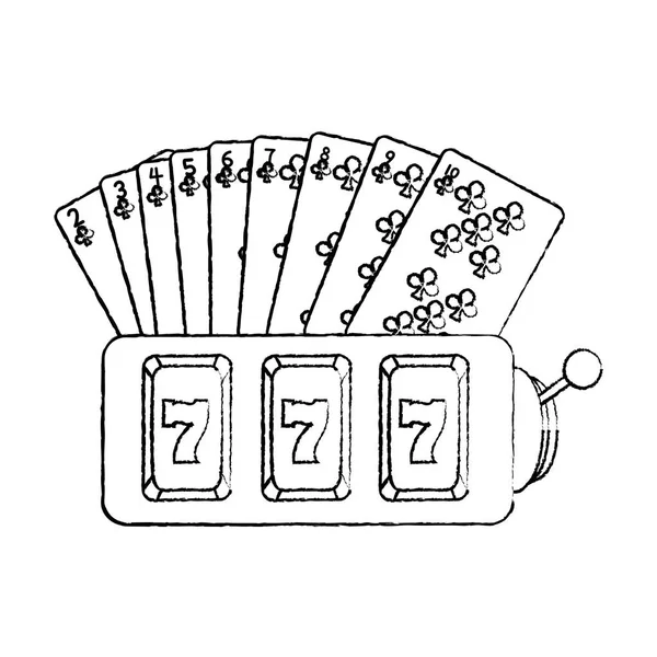 Grunge Kartları Casino Slot Makinesidir Vektör Çizim Kulüpleri — Stok Vektör