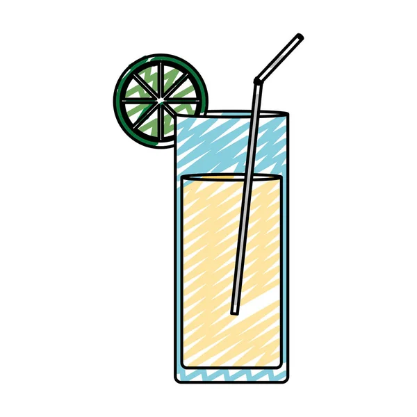 Doodle Gesunde Zitronensaft Glas Getränkevektor Illustration — Stockvektor