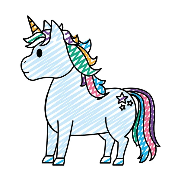 Unicorn Lucu Corat Coret Dengan Gambar Vektor Gaya Tato Bintang - Stok Vektor