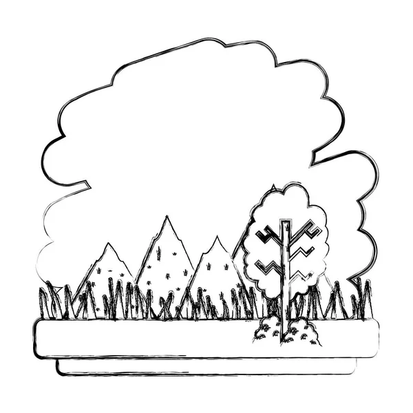 Grunge Natur Berge Ökologie Baum Landschaft Vektor Illustration — Stockvektor