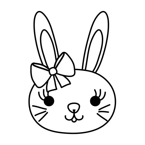 Línea Kawaii Hembra Cabeza Conejo Animal Vector Ilustración — Vector de stock