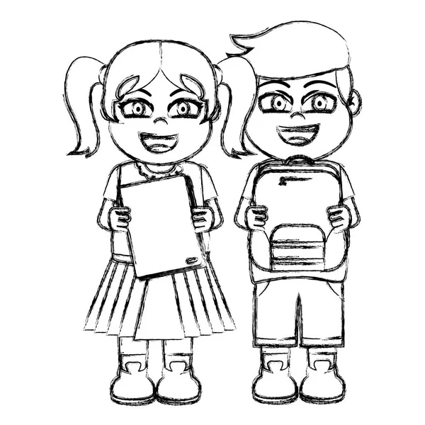 Grunge Κορίτσι Και Αγόρι Βιβλίο Και Σακίδιο Εικονογράφηση Διάνυσμα Σκεύη — Διανυσματικό Αρχείο