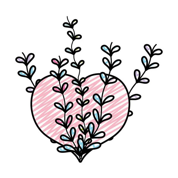 Doodle Beauty Heart Con Rami Foglie Piante Vettoriale Illustrazione — Vettoriale Stock