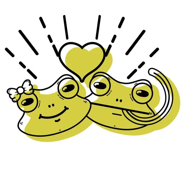 Χρώμα Χαριτωμένο Βάτραχος Ζώο Ζευγάρι Καρδιά Σχεδιασμό Εικονογράφηση Διάνυσμα — Διανυσματικό Αρχείο
