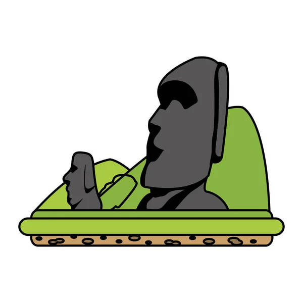 Color Moai Sculture Isla Pascua Montaña Vector Ilustración — Vector de stock