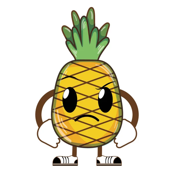 Kawaii Triste Delizioso Ananas Frutta Vettoriale Illustrazione — Vettoriale Stock