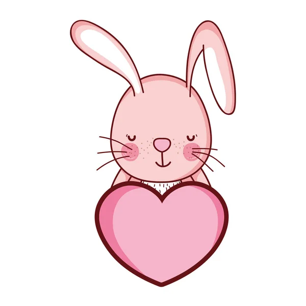 Cute Rabbit Wild Animal Heart Vector Illustration — Stock Vector