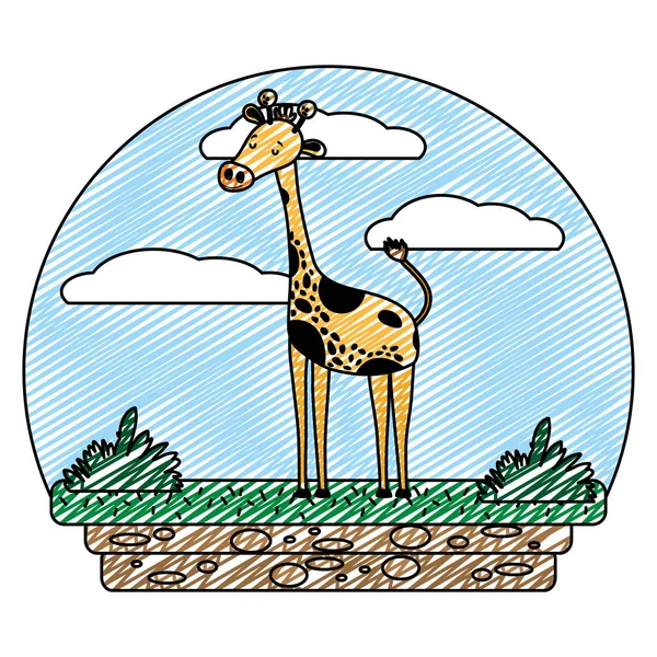 Doodle Nice Giraffe Wild Animal Landscape Vector Illustration — Stock Vector