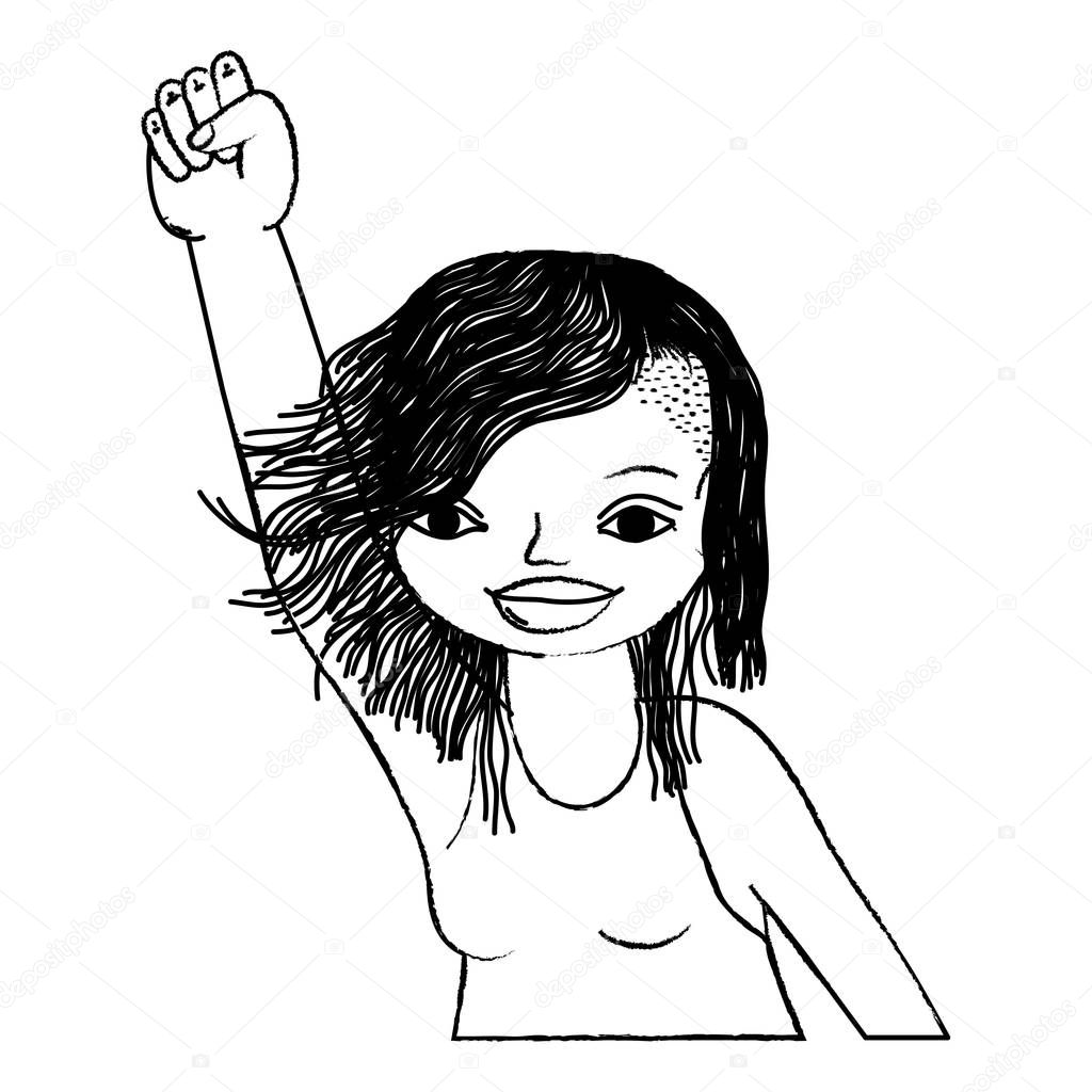 grunge happy woman with hairstyle and hand oppose up vector illustration