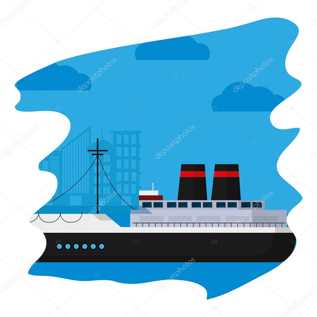 side ship transport ocean vehicle vector illustration