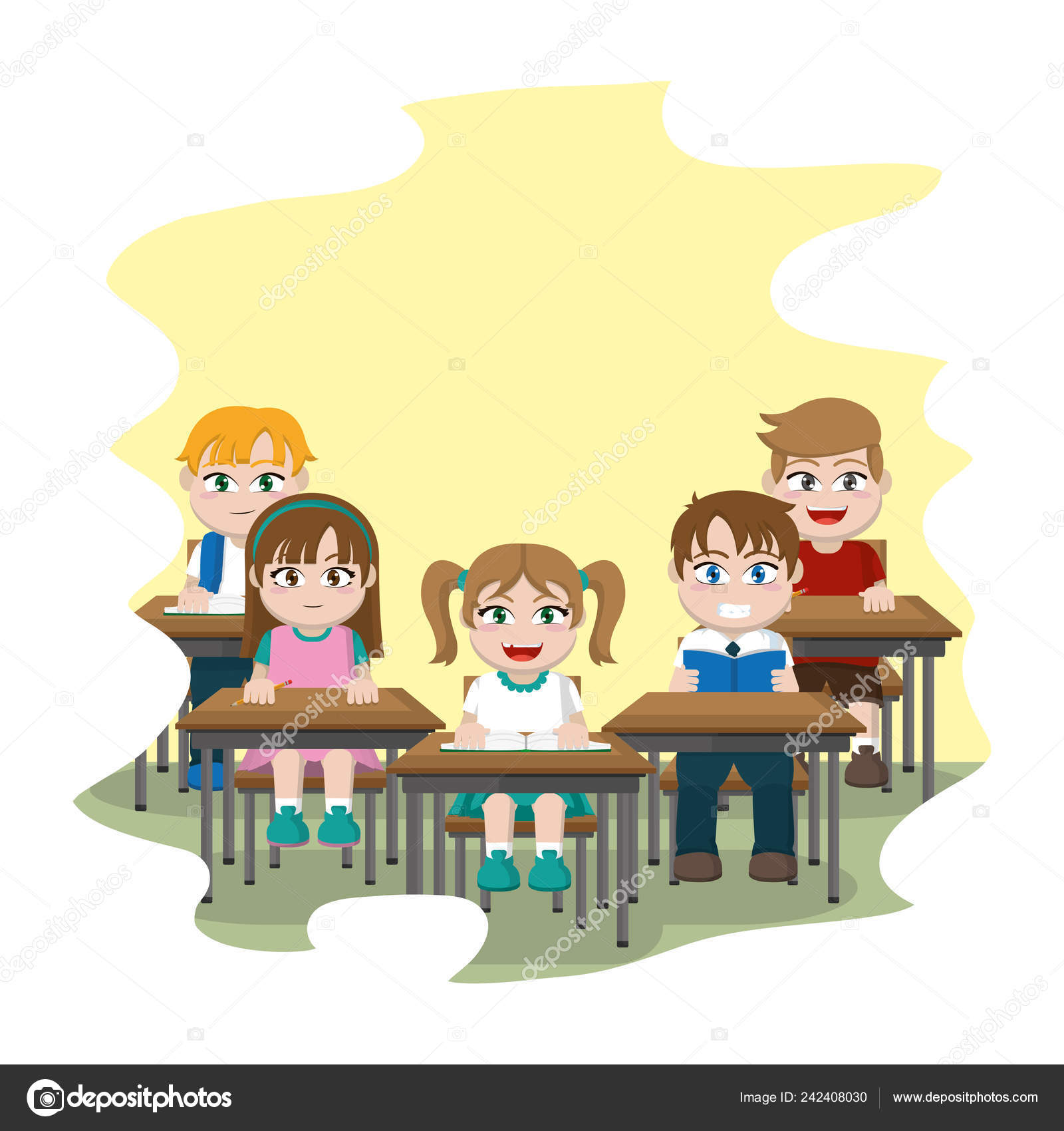 Students Sitting School Desk Classroom Vector Illustration Stock